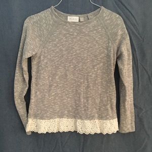 Gray light sweater with lace hem